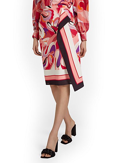 Abstract-Print Side-Drape Skirt - New York & Company
