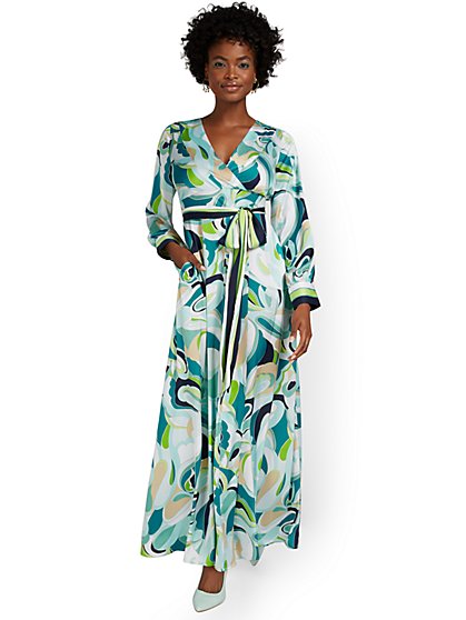 Abstract-Print Tie-Waist Maxi Dress - New York & Company