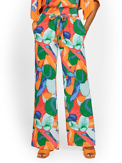 Abstract-Print Tie-Waist Wide-Leg Pant - New York & Company