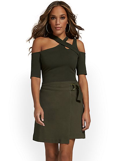 Asymmetric Belted Twill Skirt - New York & Company