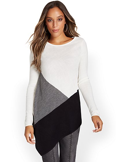 Asymmetric Colorblock Tunic Sweater - New York & Company