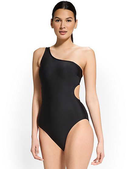 Asymmetric Cut-Out One-Piece Swimsuit - NY&C Swimwear - New York & Company