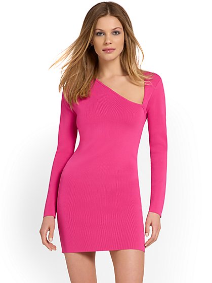 Asymmetric Long-Sleeve Mini Dress - Endless Rose - New York & Company