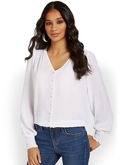 Banded Button-Down Blouse - New York & Company