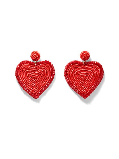 Beaded Heart Drop Earrings - New York & Company