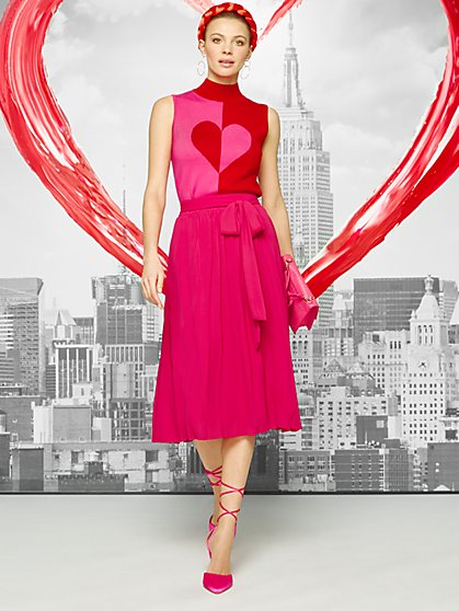 Belt-Waist Pleated Midi Skirt - New York & Company