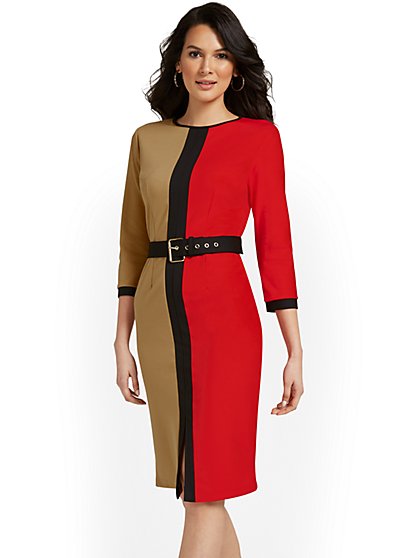 Belted Colorblock Sheath Dress - Superflex - New York & Company