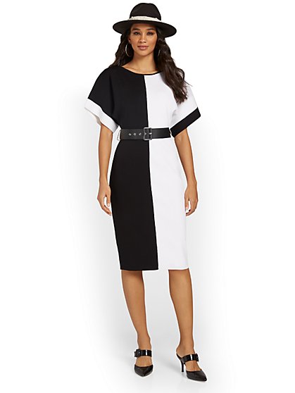 Belted Colorblock Sweater Dress - New York & Company
