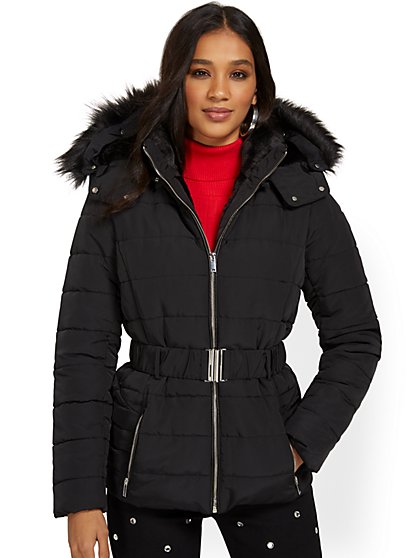 Belted & Hooded Puffer Jacket - New York & Company