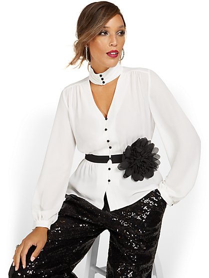 Belted Mock-Neck Blouse - New York & Company