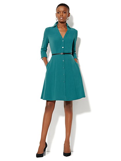 Belted Shirtdress - City Double Stretch - New York & Company