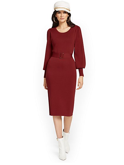 Belted Sweater Dress - New York & Company