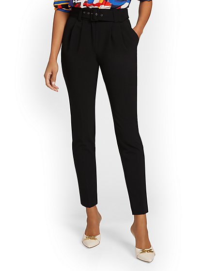 Belted Tapered Ankle Pant - Black - New York & Company