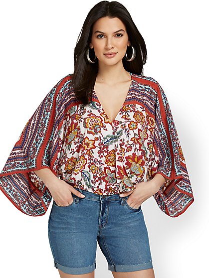 Bordered Floral-Print Top - New York & Company