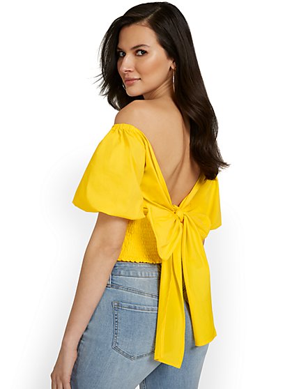 Bow-Back Cut-Out Poplin Crop Top - New York & Company