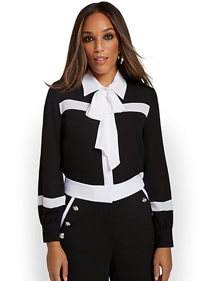 Bow-Front Contrast Blouse - New York & Company