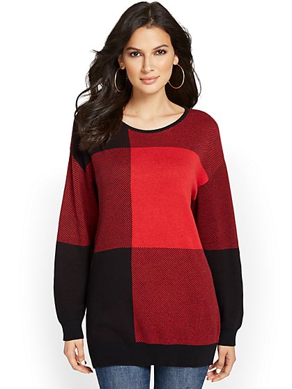 Buffalo Plaid Tunic Sweater - New York & Company