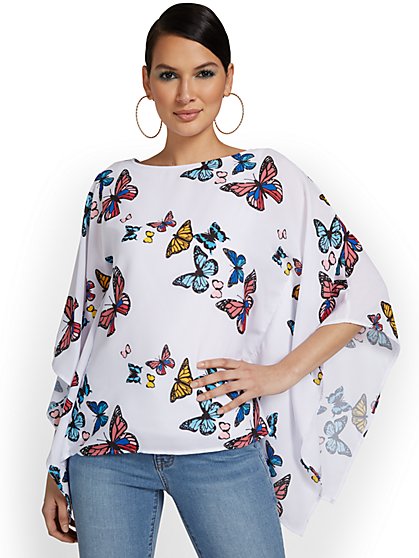 Butterfly-Print Caftan Blouse - New York & Company