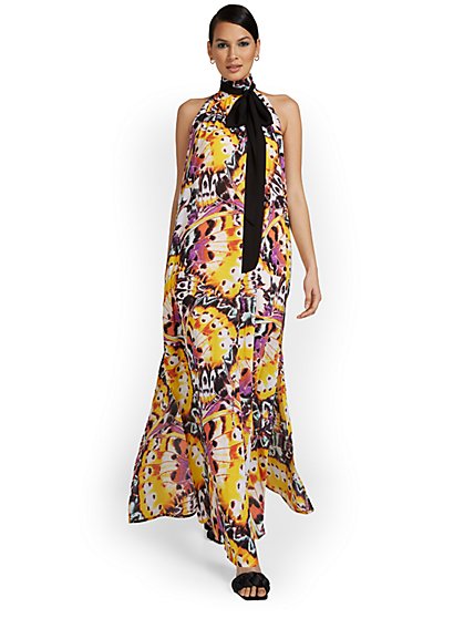 Butterfly-Print Maxi Dress - New York & Company