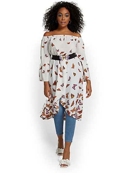 Butterfly-Print Off-The-Shoulder Maxi Blouse - New York & Company