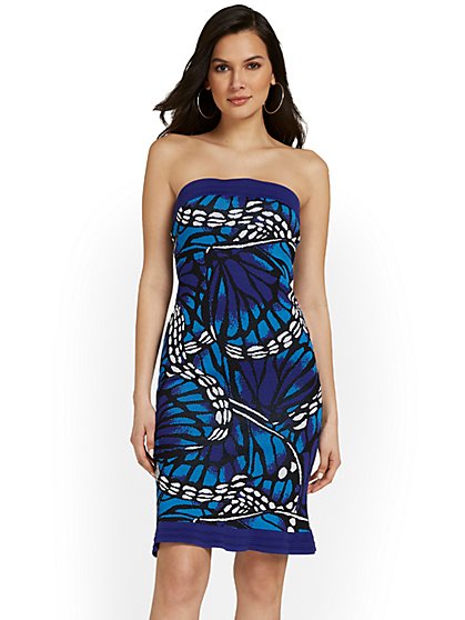 Butterfly-Print Strapless Sweater Dress - New York & Company