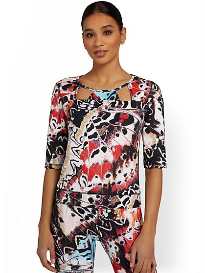 Butterfly-Print Yoga Top - City Contour - New York & Company