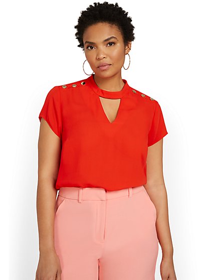 Button-Detail Keyhole Cut-Out Top - New York & Company