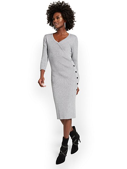 Button-Detail Lurex Sweater Dress - New York & Company