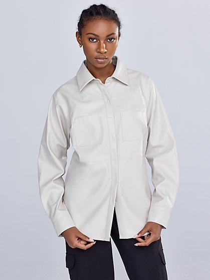 Button-Down Faux-Leather Top - Gabrielle Union Collection - New York & Company