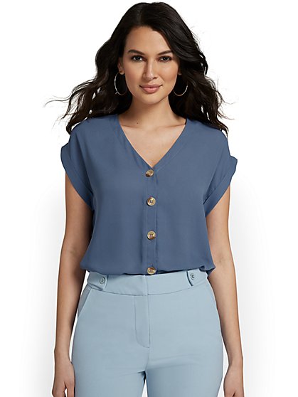 Button-Front Cuffed Dolman Blouse - New York & Company