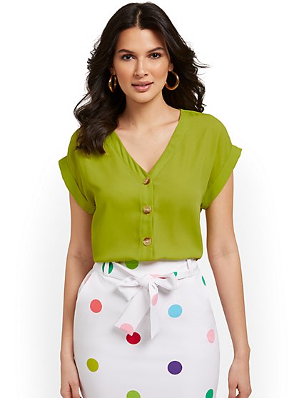 Button-Front Cuffed Dolman Blouse - New York & Company