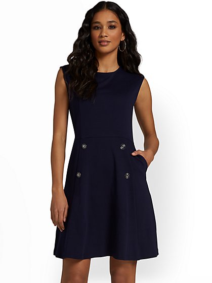 Button-Front Flare Dress - City Knits - New York & Company