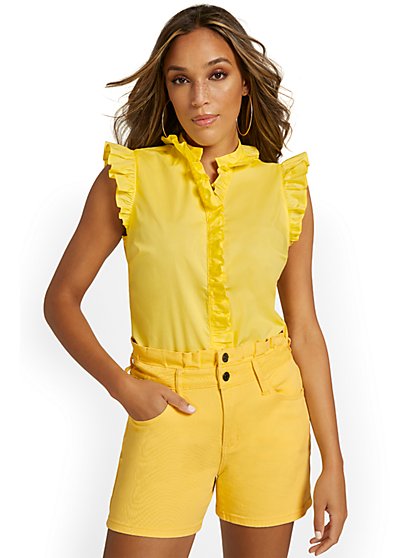 Button-Front Flutter-Sleeve Top - New York & Company