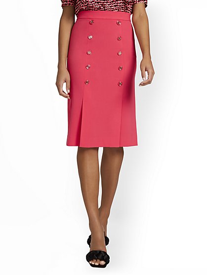 Button-Front Pencil Skirt - Essential Stretch - New York & Company