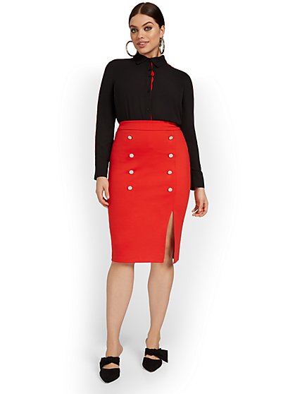 Button-Front Skirt - Superflex - New York & Company