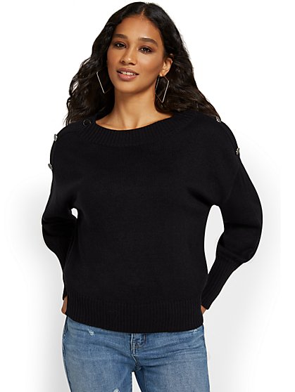 Button-Shoulder Pullover Sweater - New York & Company