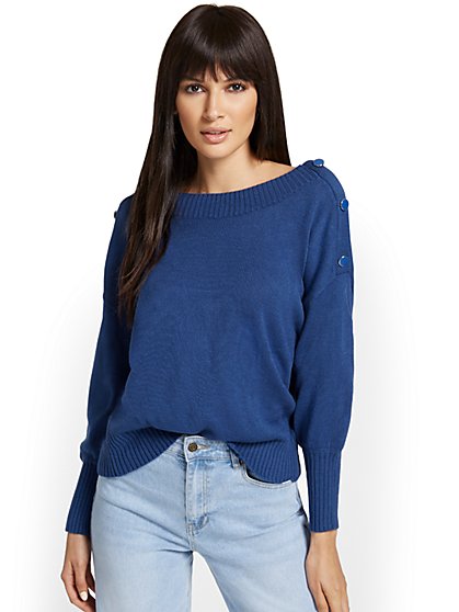 Button-Shoulder Pullover Sweater - New York & Company