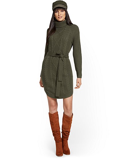 Cable-Front Sweater Dress - New York & Company