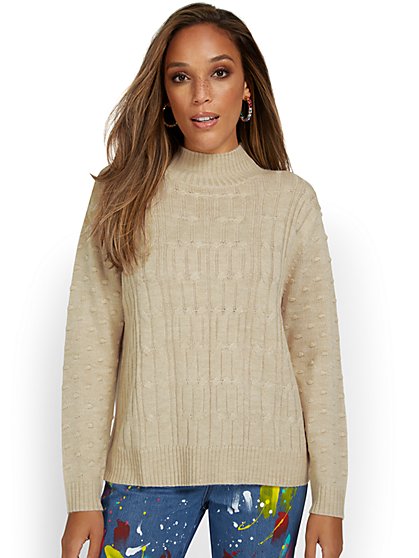 Cable-Knit Mock-Neck Sweater - New York & Company
