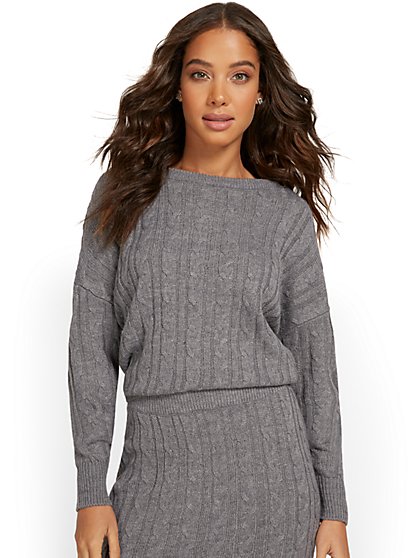 Cable-Knit Pullover Sweatshirt - New York & Company