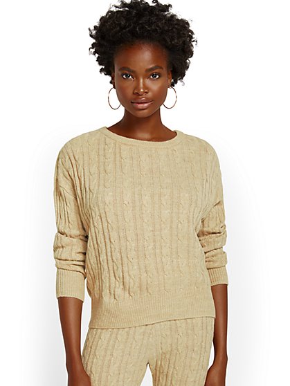 Cable-Knit Pullover Sweatshirt - New York & Company