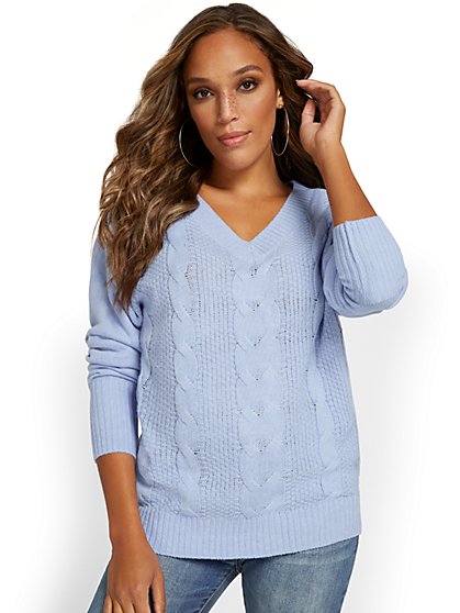 Cable-Knit V-Neck Sweater - New York & Company