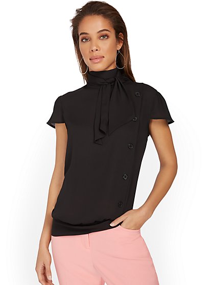 Cap-Sleeve Button-Detail Blouse - New York & Company