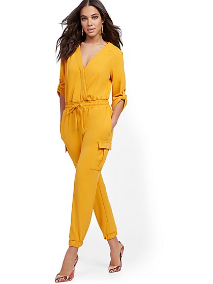 yellow cargo jumpsuit