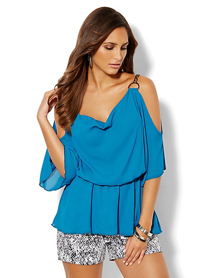 Chain-Link Cold-Shoulder Blouse - New York & Company