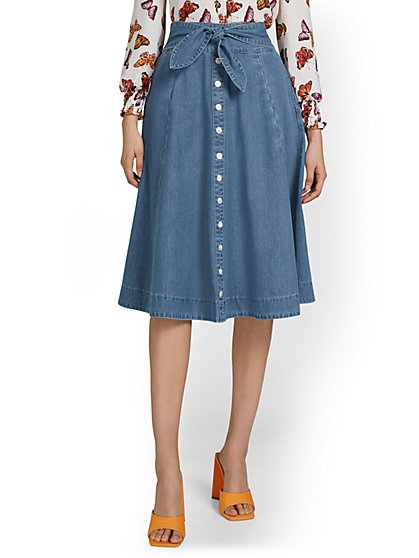 Chambray Button-Front A-Line Skirt - New York & Company