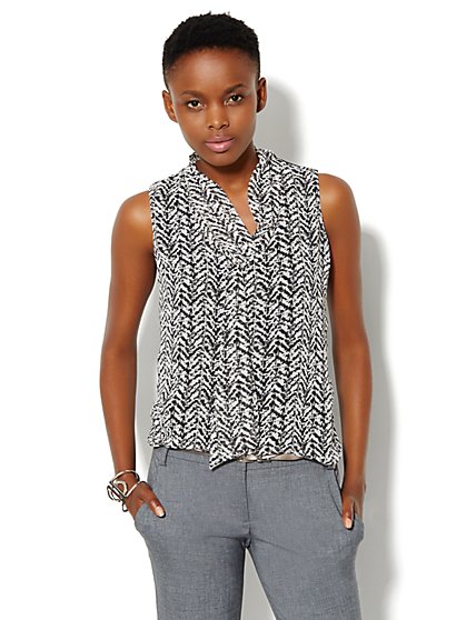 Chiffon Tie-Front Knit Blouse - Abstract Print - New York & Company