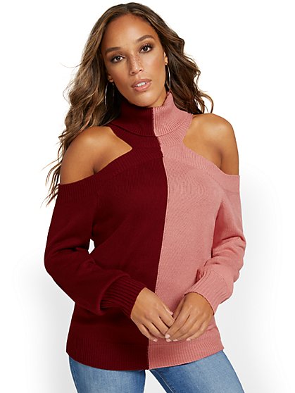 Cold-Shoulder Colorblock Sweater - New York & Company