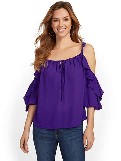 Cold-Shoulder Ruffle Top - New York & Company