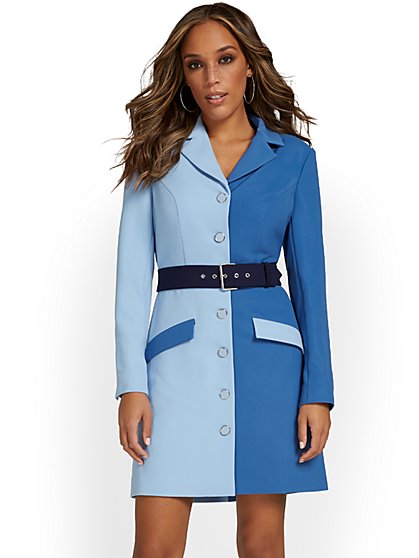 Colorblock Belted Blazer Dress - Premium Stretch - New York & Company
